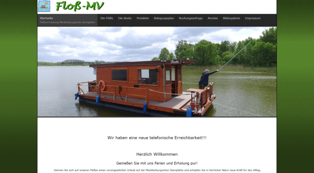 Hausboot mieten in MV: Screenshot Floß-MV