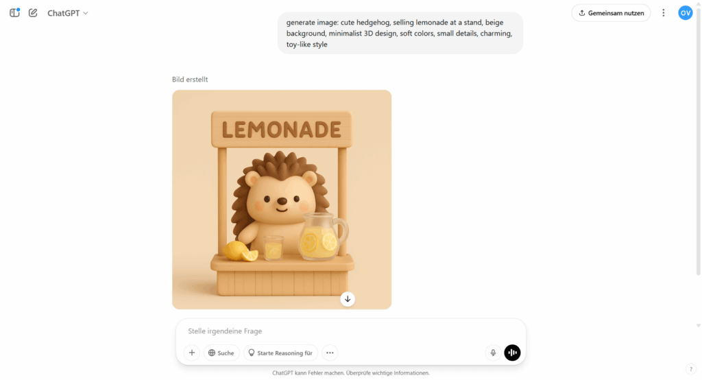 Bilder generieren mit KI: Screenshot ChatGPT