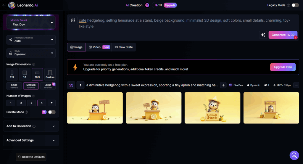 Bilder generieren mit KI: Screenshot Leonardo