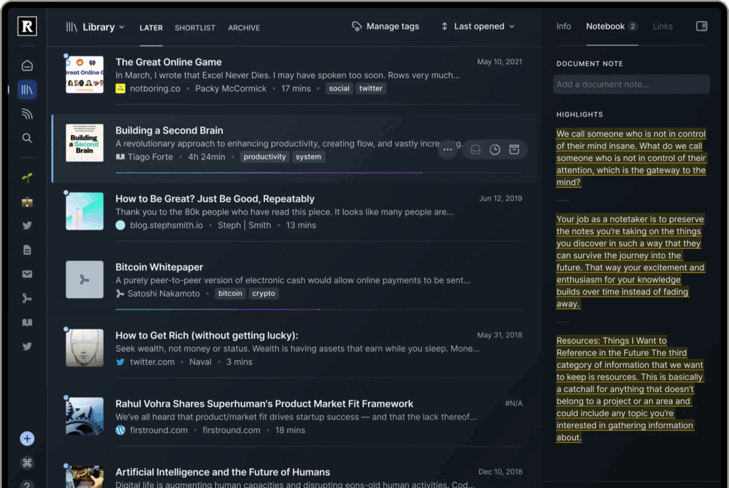 Screenshot Readwise Reader
