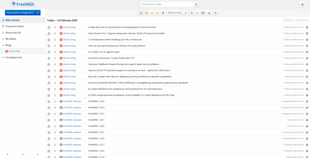Screenshot FreshRSS