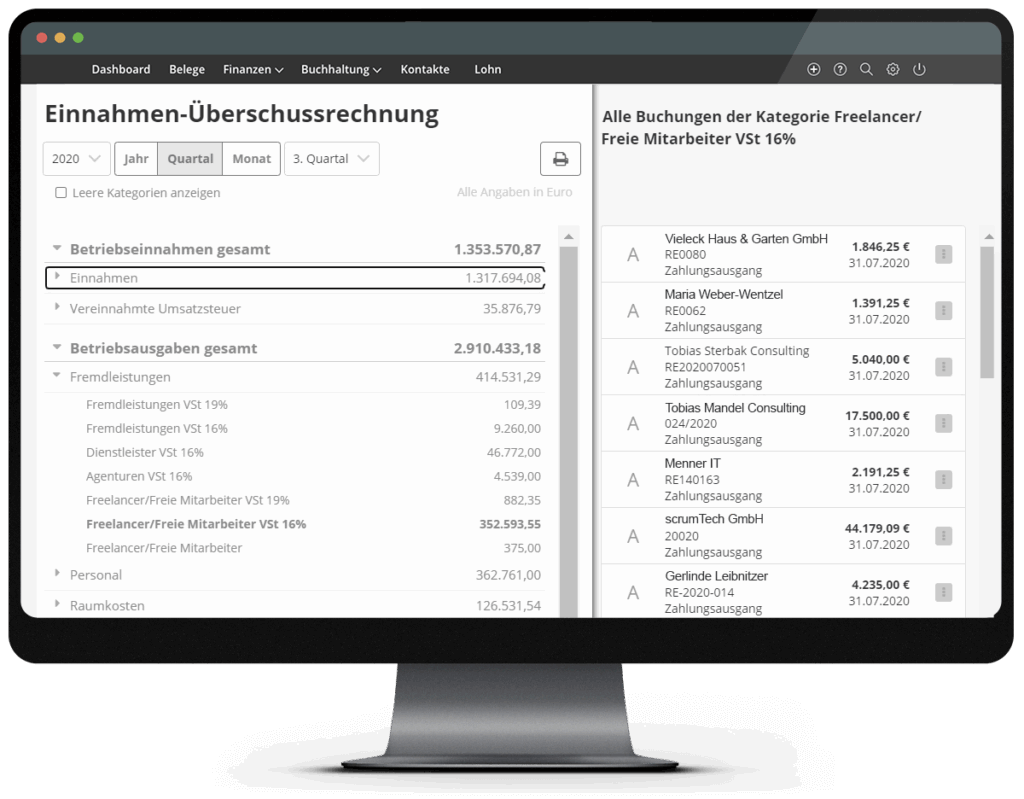 Screenshot Lexware Office