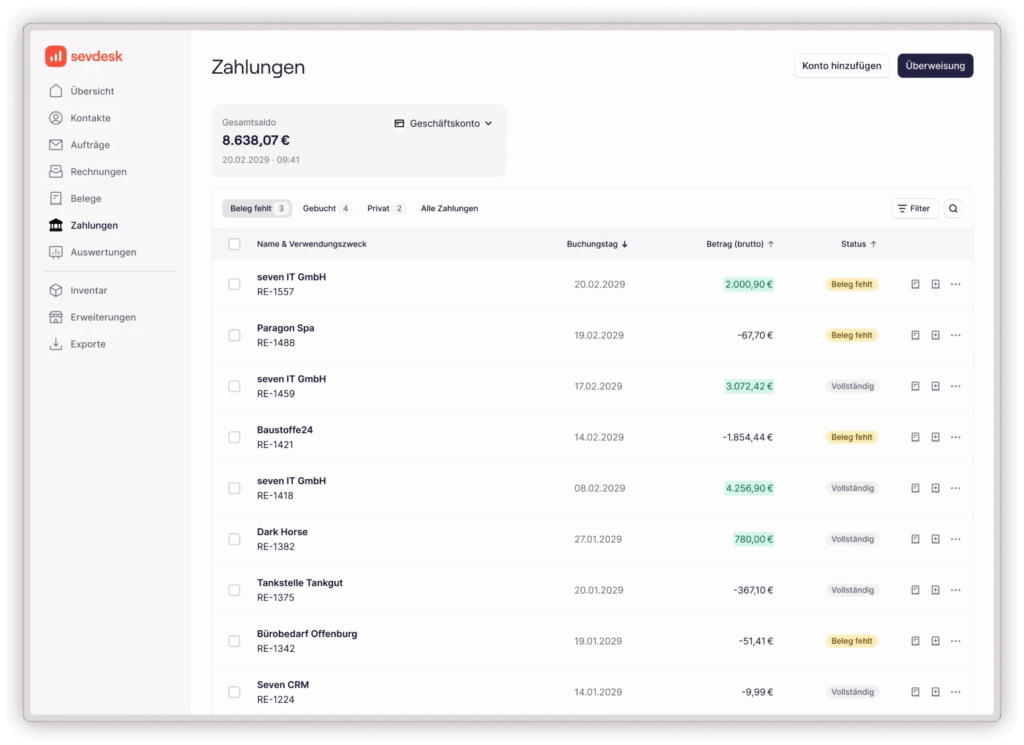 Screenshot sevdesk