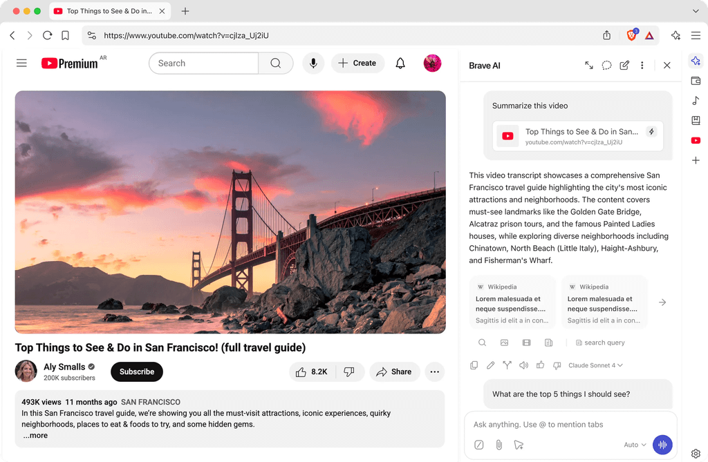 Brave Leo AI kann PDFs, Google Docs und Google Sheets und weitere Formate analysieren, um dir die benötigten Informationen zu liefern.